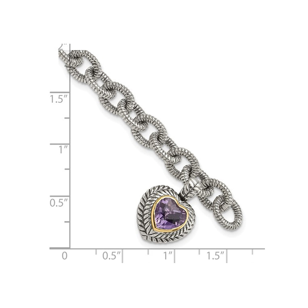 1.39 Carat (ctw) Amethyst Heart Link Bracelet in Sterling Silver Image 4