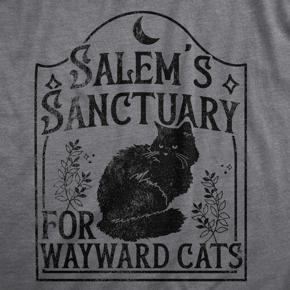 Womens Salems Sanctuary For Wayward Cats T Shirt Funny Spooky Halloween Kitten Lovers Tee For Ladies Image 2