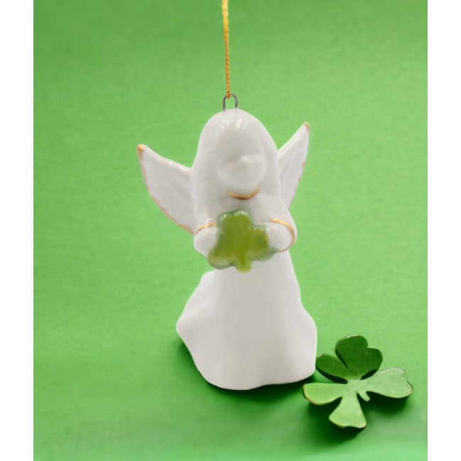 Ceramic Angel Shamrock Ornament 2x2x3.25  Mom Image 1