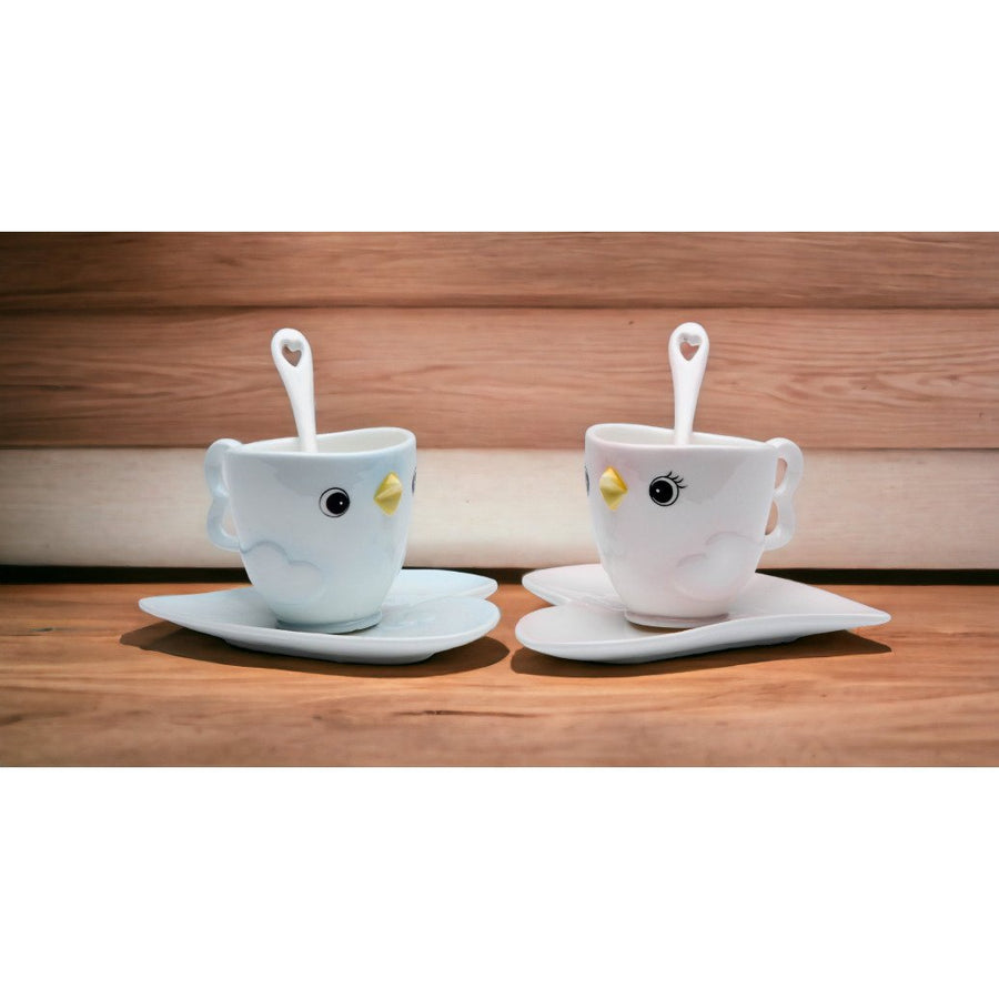 Ceramic Bird Cup Saucer Spoon Set 2 Gifts for Her Mom Friend Image 1