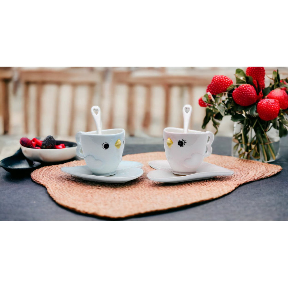 Ceramic Bird Cup Saucer Spoon Set 2 Gifts for Her Mom Friend Image 2