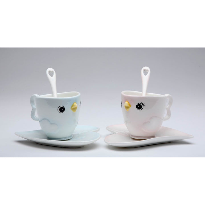 Ceramic Bird Cup Saucer Spoon Set 2 Gifts for Her Mom Friend Image 3