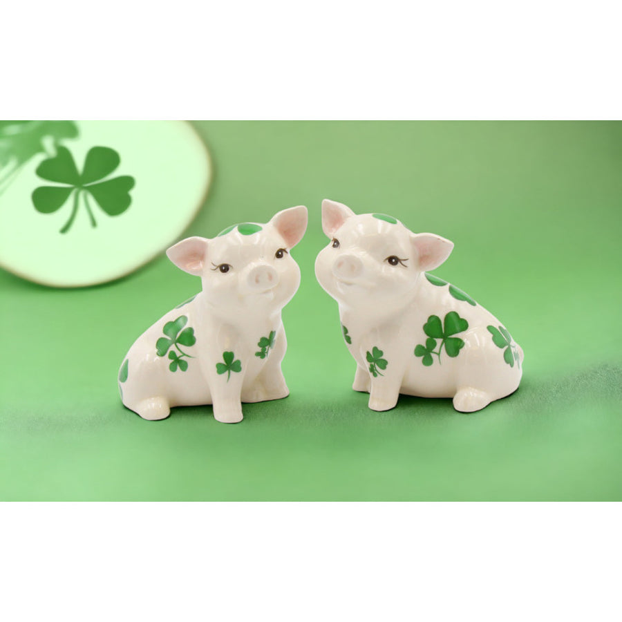 Ceramic Pigs with Shamrock Design Salt and Pepper ShakersKitchen DcorIrish Saint Patricks Day Dcor Image 1