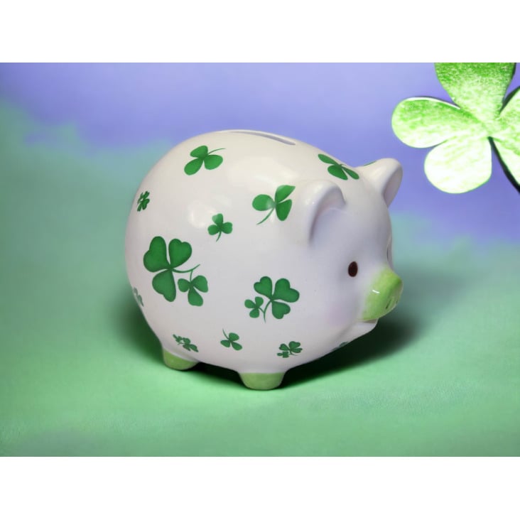 Ceramic Piggy Bank Shamrock Design 4.875 in Irish Image 1