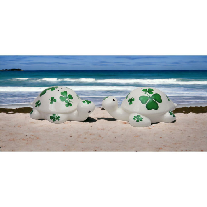 Ceramic Turtles Shamrock Salt and Pepper Shakers 3.75 Inch Gift Image 2