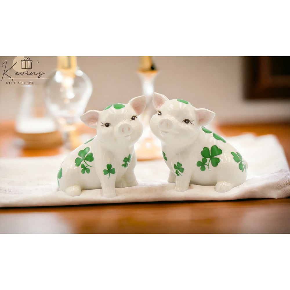 Ceramic Pigs with Shamrock Design Salt and Pepper ShakersKitchen DcorIrish Saint Patricks Day Dcor Image 2