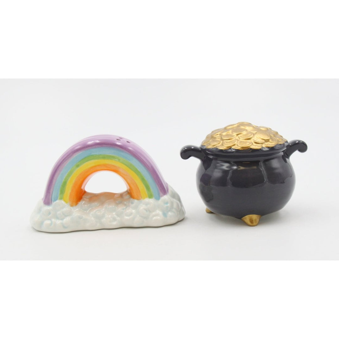 Ceramic Pot of Gold Rainbow Salt and Pepper Shakers Saint Patricks Day Decor Image 4