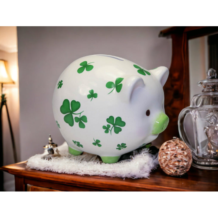 Ceramic Pig with Shamrock Design Piggy BankHome DcorKitchen DcorIrish Saint Patricks Day Dcor Image 2