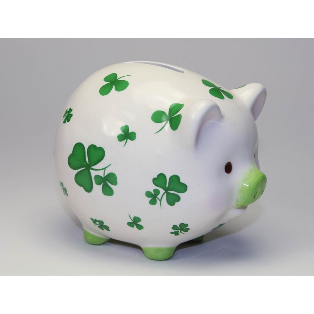 Ceramic Pig with Shamrock Design Piggy BankHome DcorKitchen DcorIrish Saint Patricks Day Dcor Image 3