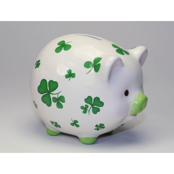 Ceramic Piggy Bank Shamrock Design 4.875 in Irish Image 3