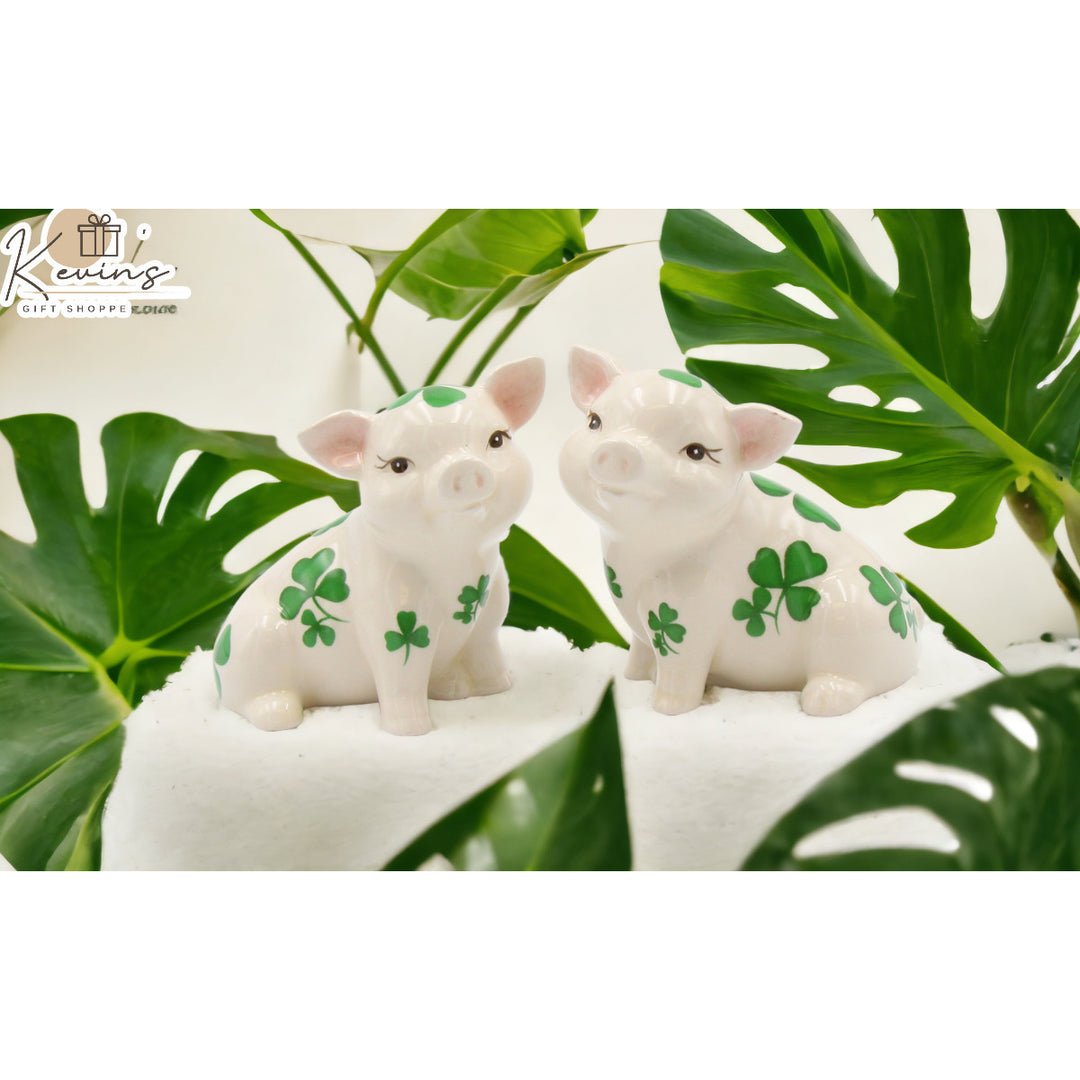 Ceramic Shamrock Pig Salt and Pepper Shakers 3.5 Inch St. Patricks Day Decor Image 3