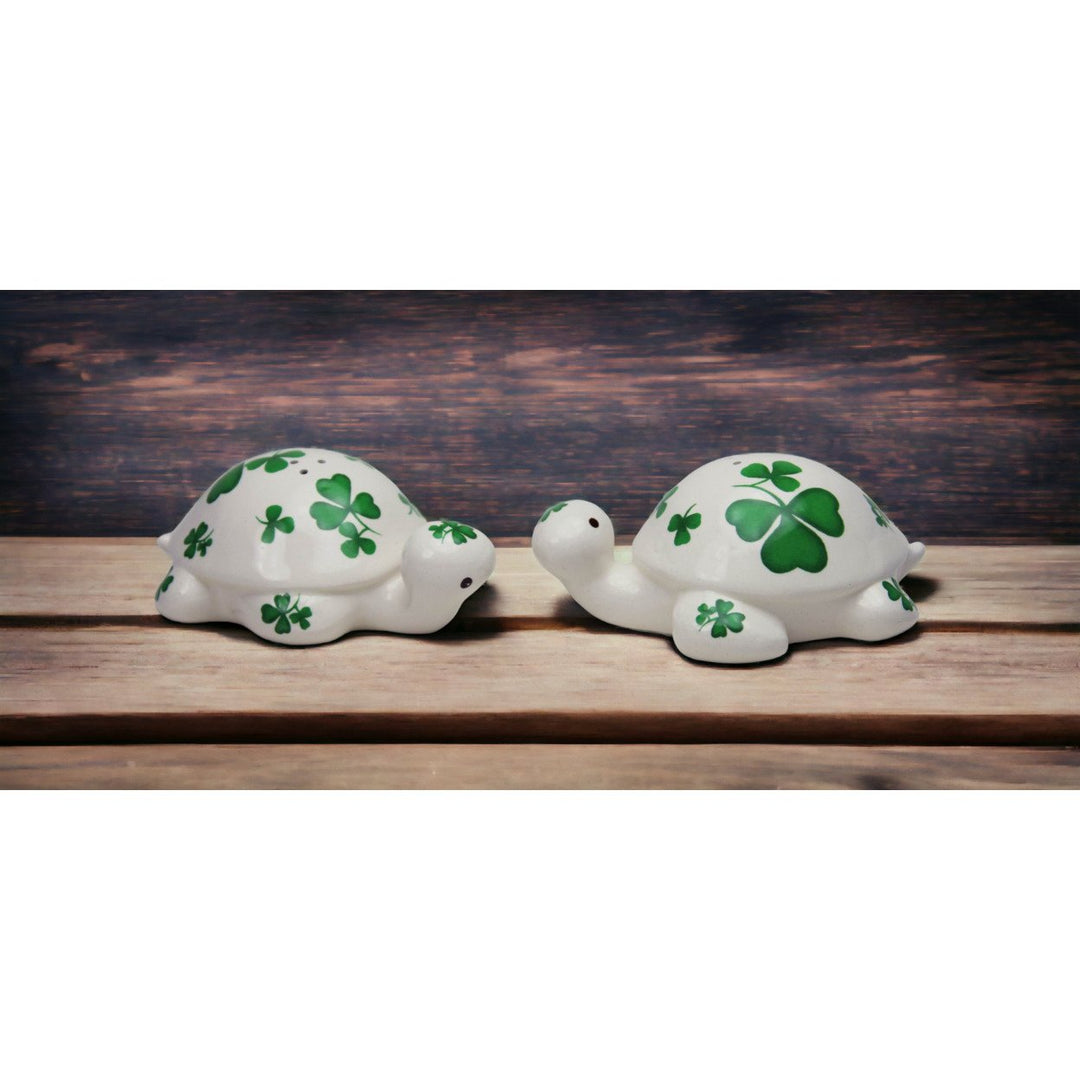 Ceramic Turtles Shamrock Salt and Pepper Shakers 3.75 Inch Gift Image 3