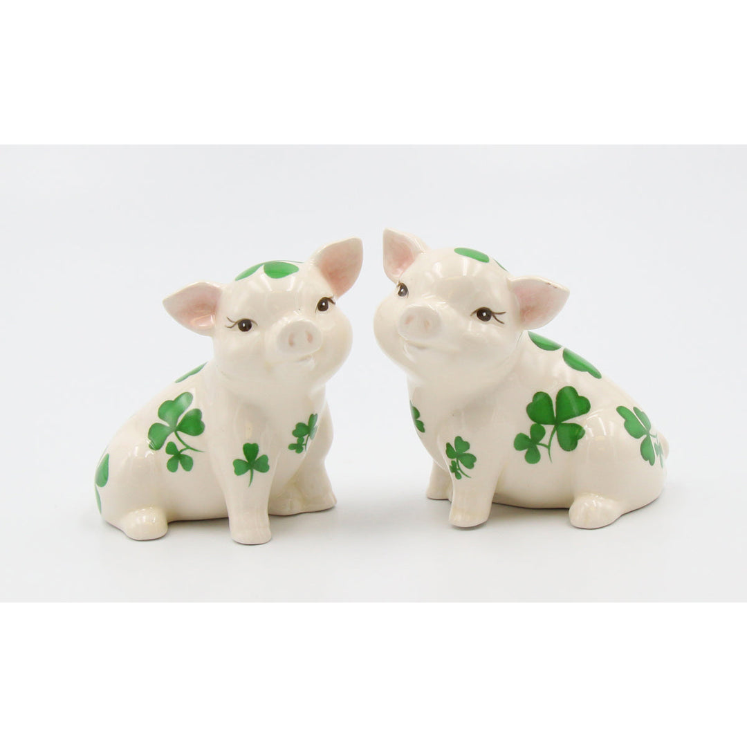 Ceramic Shamrock Pig Salt and Pepper Shakers 3.5 Inch St. Patricks Day Decor Image 4