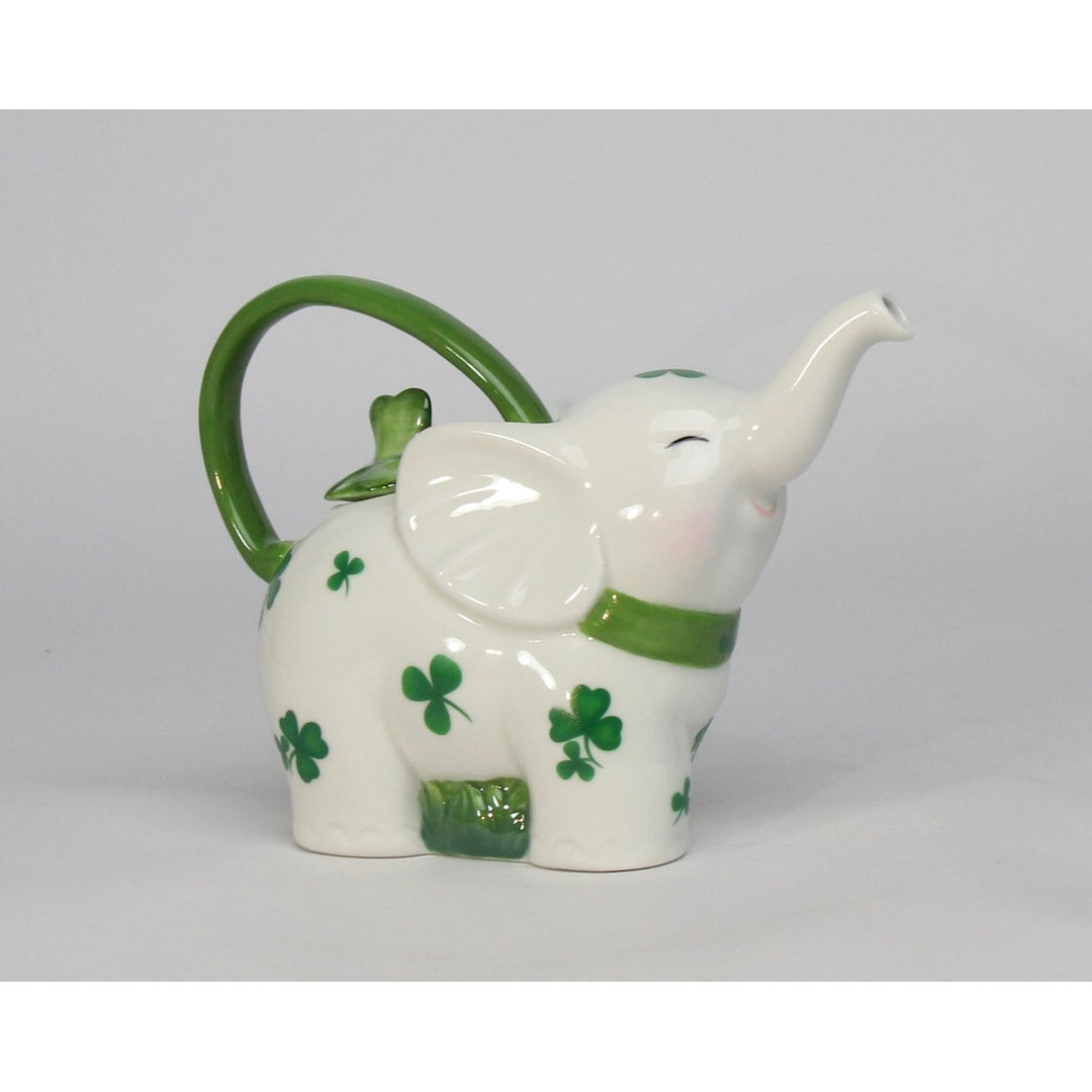 Ceramic Elephant Teapot Shamrock Design 7.25in Saint Patricks Day Gift Decor Image 3