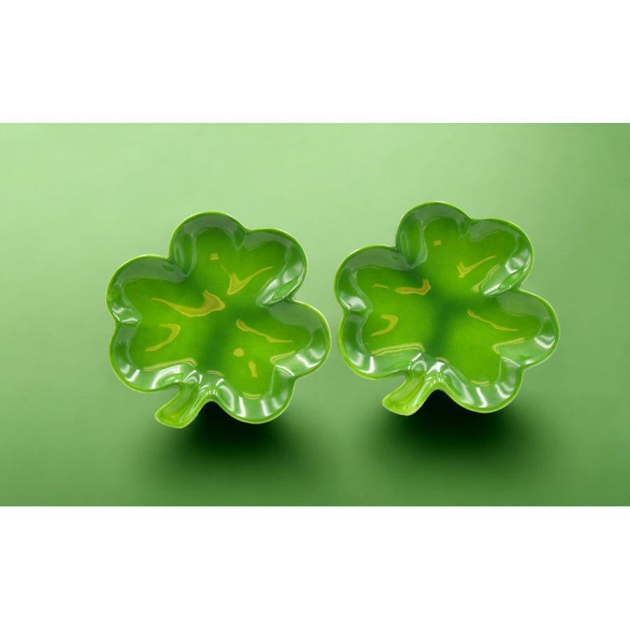 Ceramic Shamrock Plates Set of 2 Hand Painted Irish 6x5.75 Inches Image 1