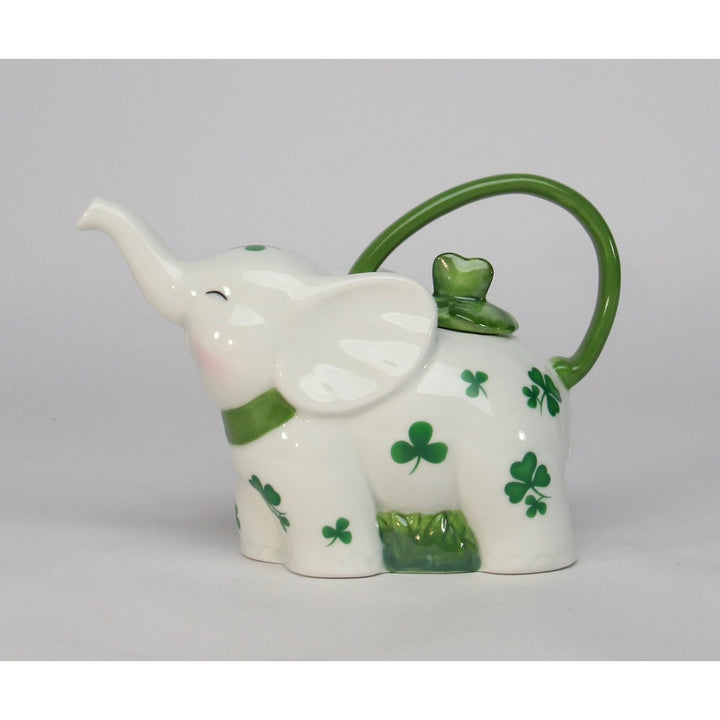 Ceramic Elephant Teapot Shamrock Design 7.25in Saint Patricks Day Gift Decor Image 4