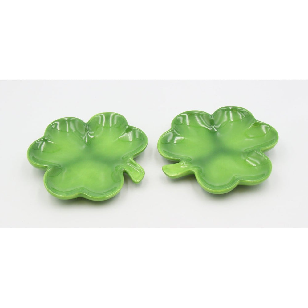 Ceramic Shamrock Plates Set of 2 Hand Painted Irish 6x5.75 Inches Image 2