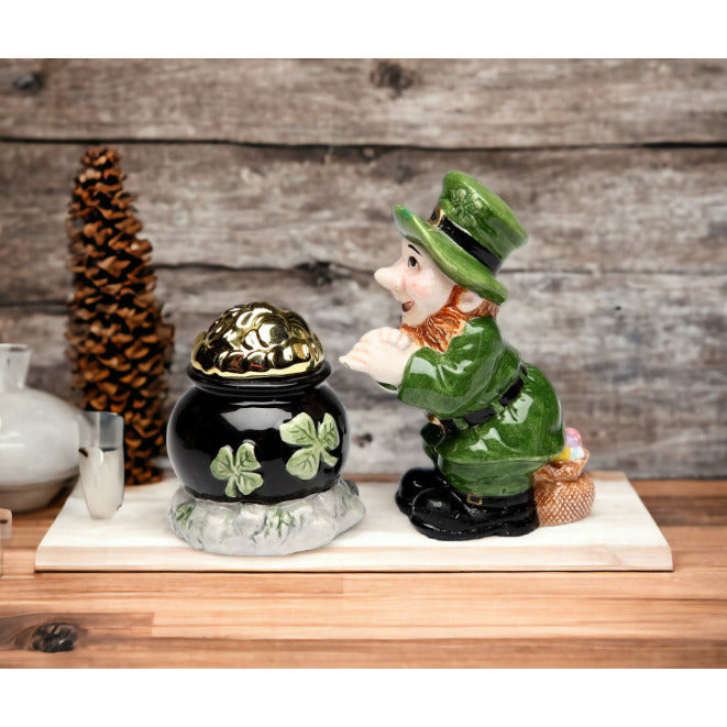 Ceramic Pot of Gold with Leprechaun Salt and Pepper ShakersKitchen DcorIrish Saint Patricks Day Dcor Image 3