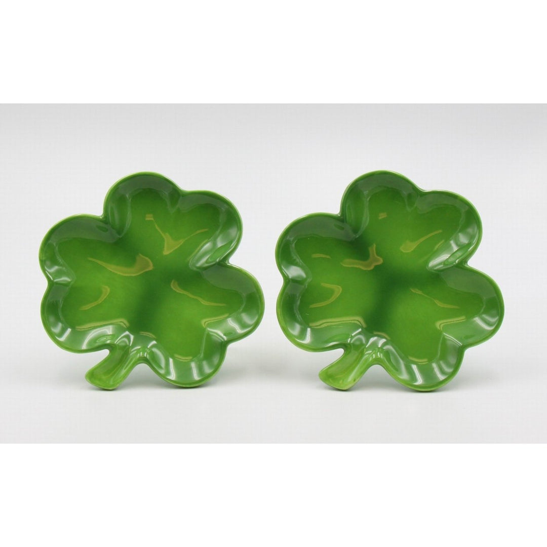 Ceramic Shamrock Plates Set of 2 Hand Painted Irish 6x5.75 Inches Image 3