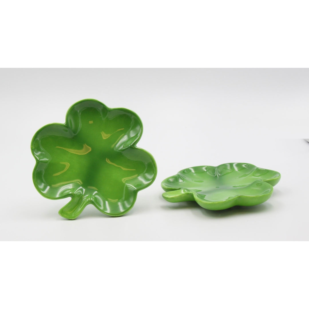 Ceramic Shamrock Plates Set of 2 Hand Painted Irish 6x5.75 Inches Image 4