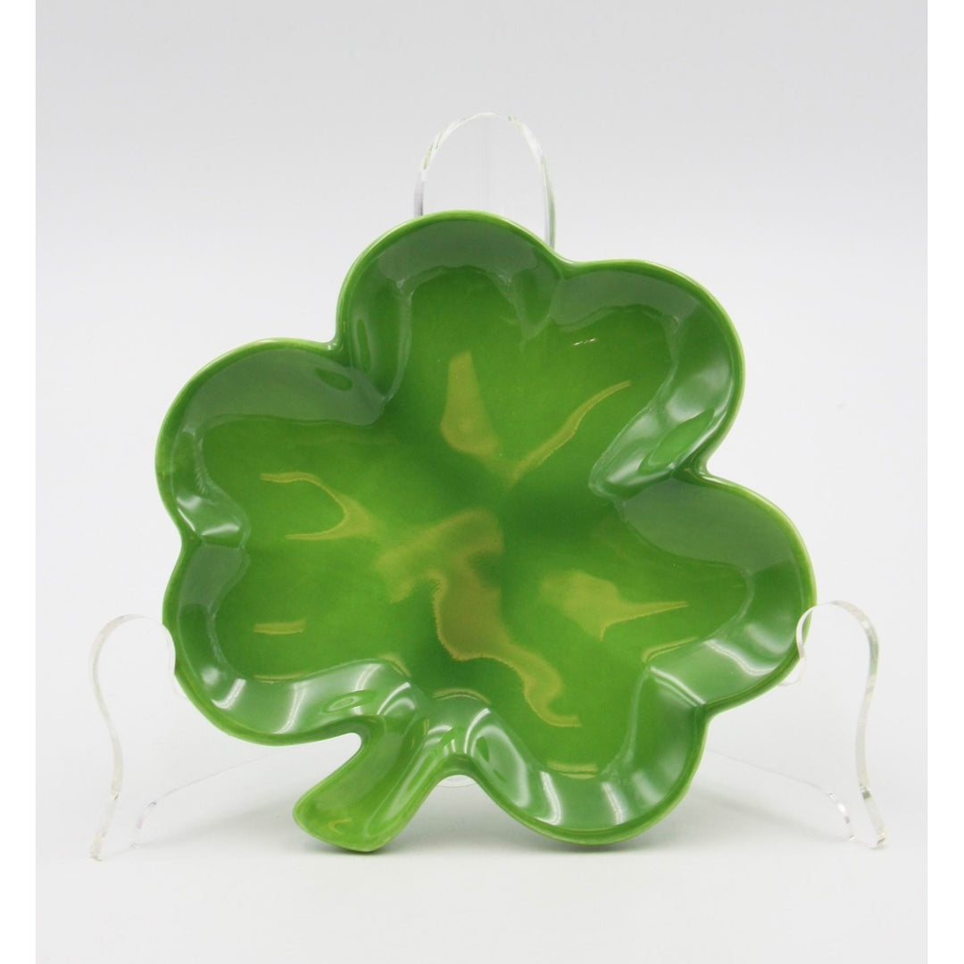 Ceramic Shamrock Plates Set of 2 Hand Painted Irish 6x5.75 Inches Image 4