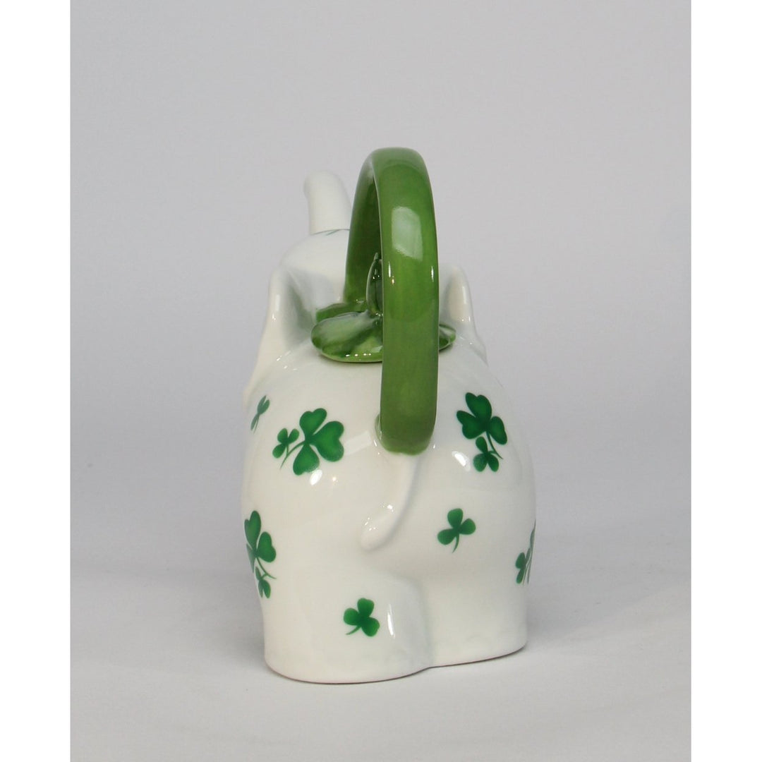 Ceramic Elephant Teapot Shamrock Design 7.25in Saint Patricks Day Gift Decor Image 7