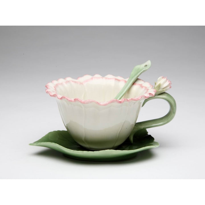 Ceramic Carnation Flower Cup and Saucer Set 6pc 4oz Gift Image 3