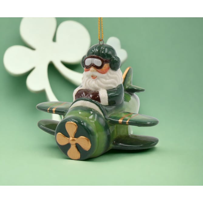 Ceramic Irish Santa Airplane Ornament 3 3/8 inch Christmas Saint Patricks Day Decor Image 1