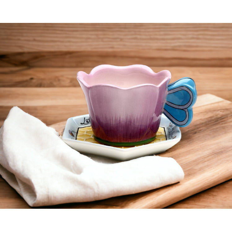 Ceramic Flower Teacup and Honeycomb SaucerTea Party DcorCaf Decor Image 2
