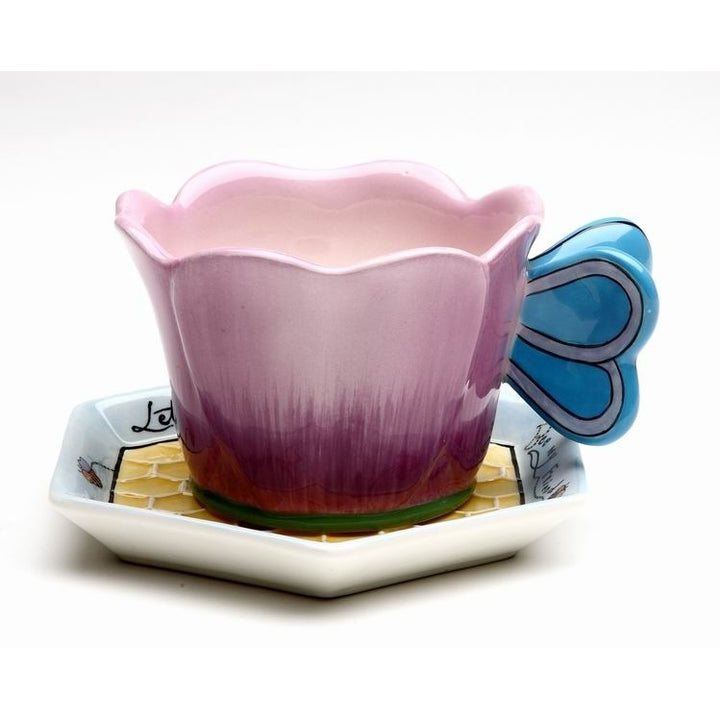 Ceramic Flower Teacup and Honeycomb Saucer Set Friend Tea Image 3