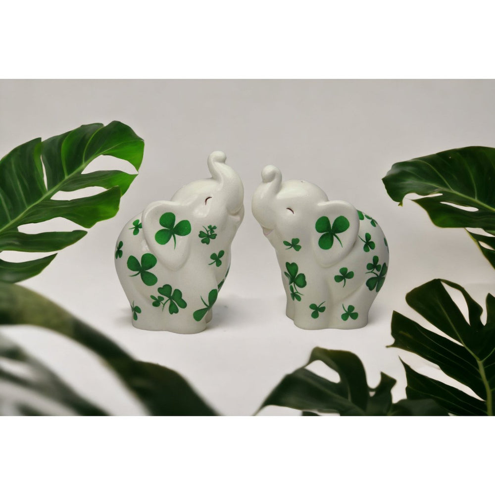 Ceramic Elephant with Shamrock Salt and Pepper ShakersHome DcorMomKitchen DcorIrish Saint Patricks Day Dcor Image 2