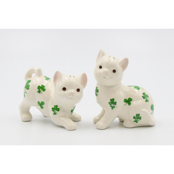 Ceramic Cats with Shamrock Design Salt and Pepper ShakersHome DcorMomKitchen DcorIrish Saint Patricks Day Dcor Image 3