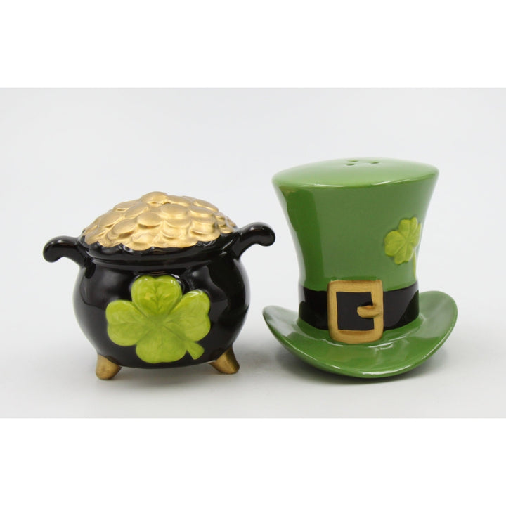 Ceramic Irish Top Hat Pot of Gold Salt and Pepper Shakers Saint Patricks Day Image 3