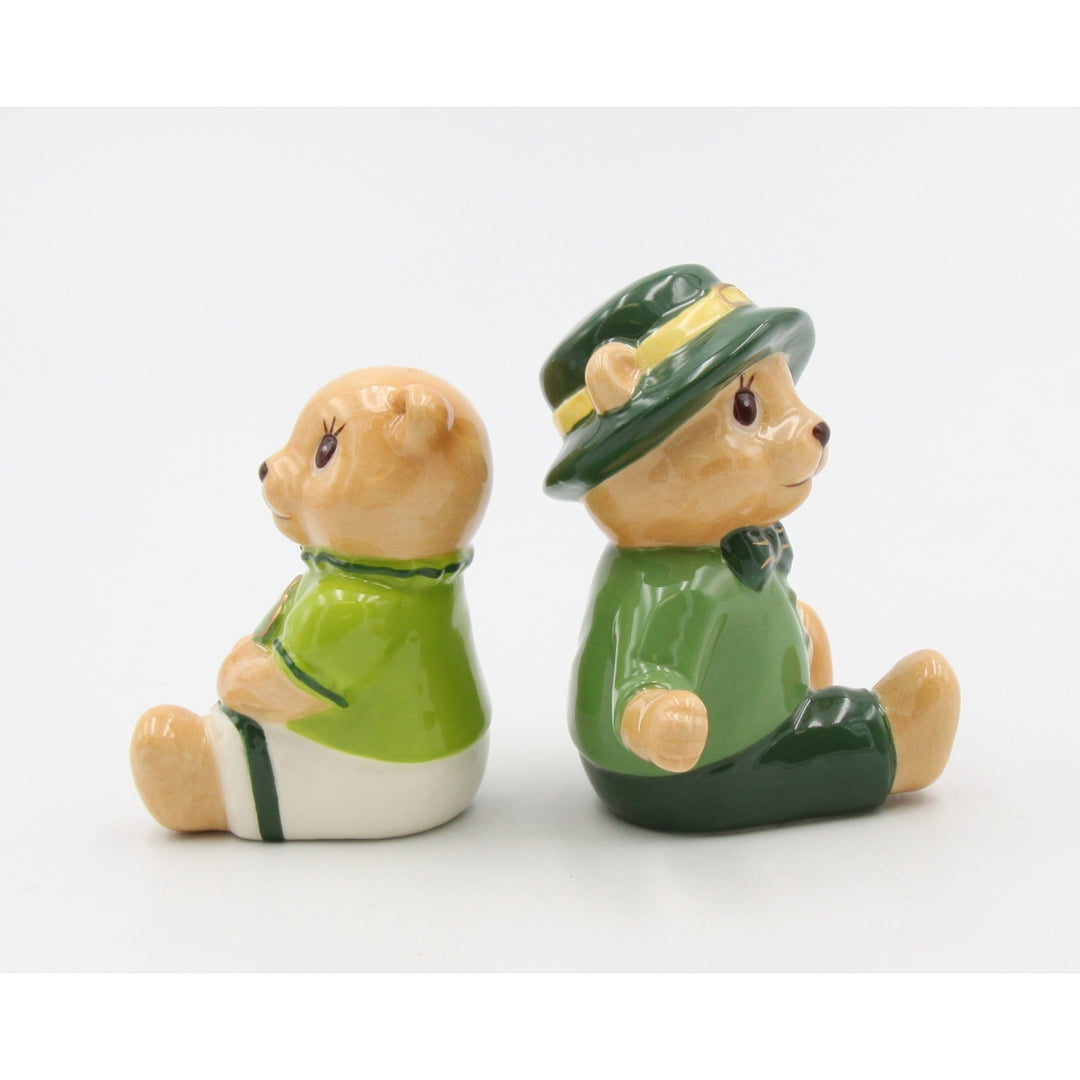 Ceramic Irish Teddy Bear Couple with Shamrock Salt and PepperKitchen DcorIrish Saint Patricks Day Dcor Image 4