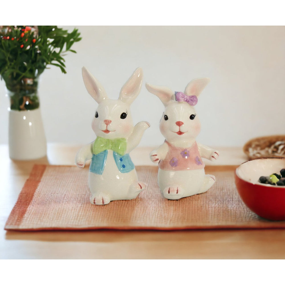 Ceramic Easter Bunny Dancing Couple Salt and Pepper Shakers Gift Image 2