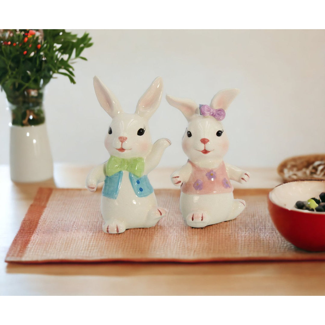 Ceramic Easter Bunny Dancing Couple Salt and Pepper Shakers Gift Image 2