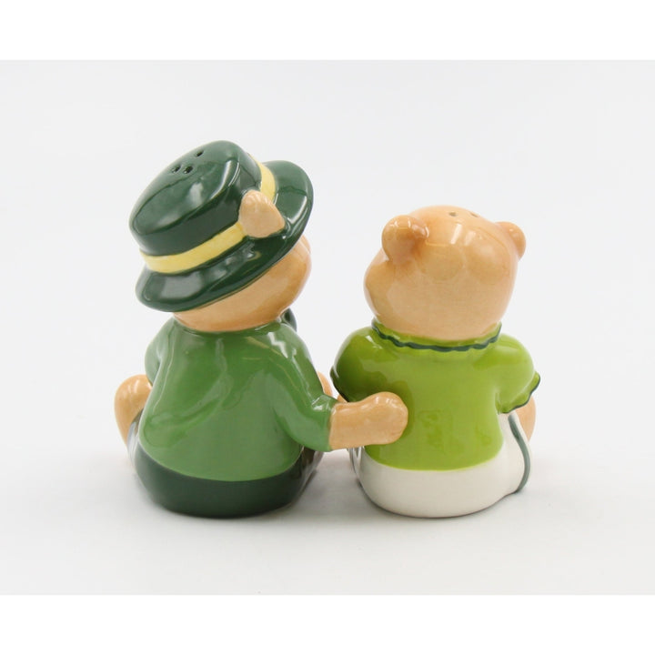 Ceramic Irish Teddy Bear Couple with Shamrock Salt and PepperKitchen DcorIrish Saint Patricks Day Dcor Image 4