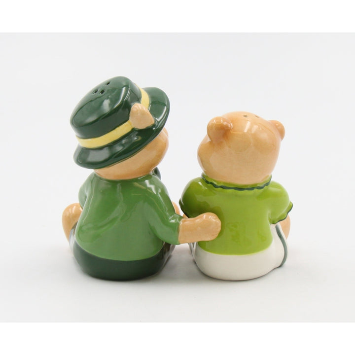 Ceramic Irish Teddy Bear Couple Shamrock Salt and Pepper Shakers Image 4