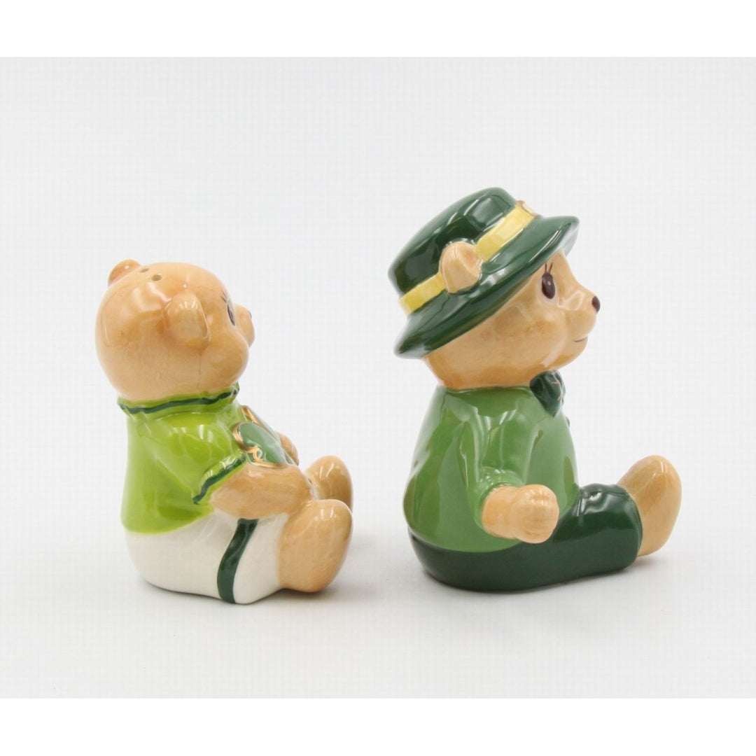 Ceramic Irish Teddy Bear Couple Shamrock Salt and Pepper Shakers Image 6