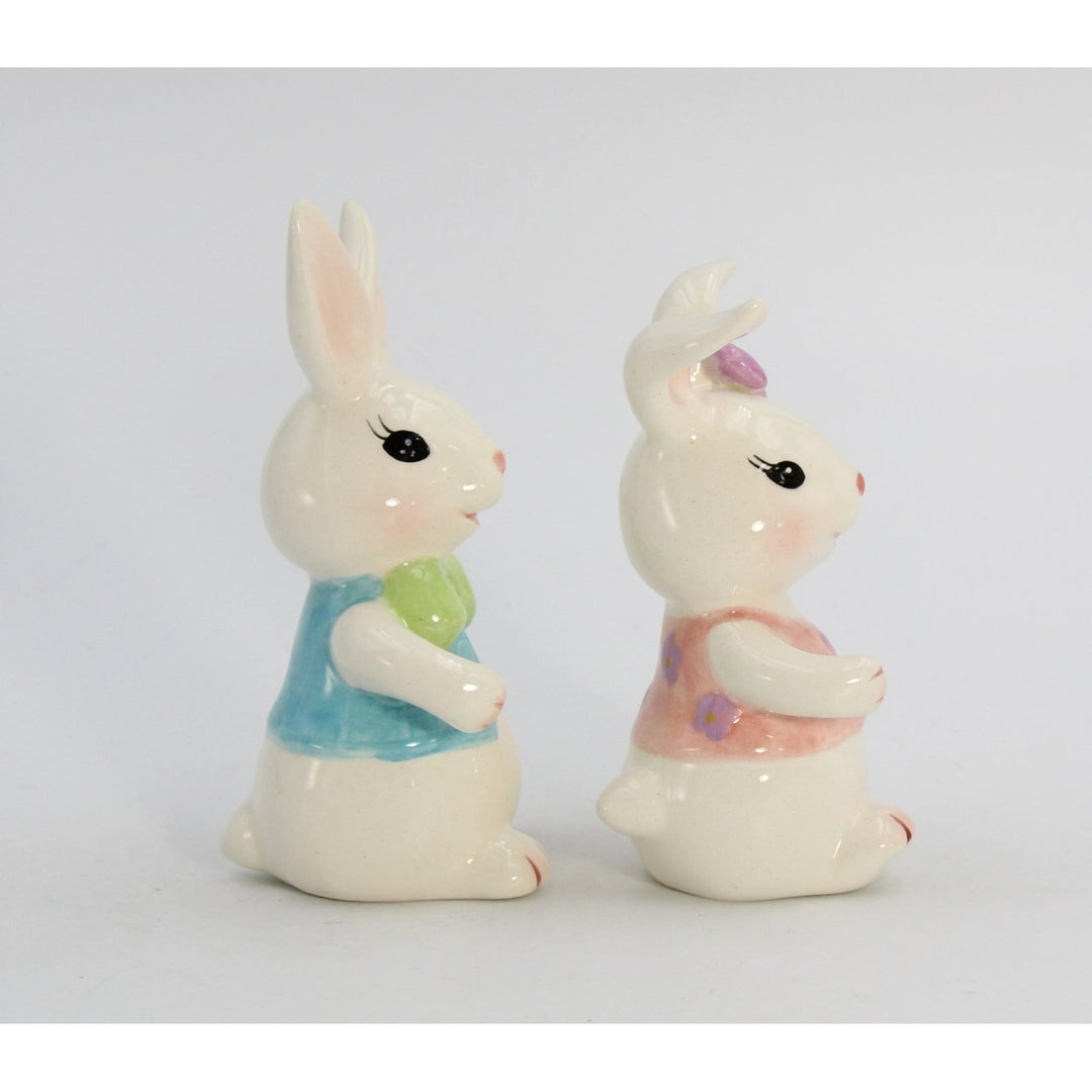 Ceramic Easter Bunny Dancing Couple Salt and Pepper Shakers Gift Image 6