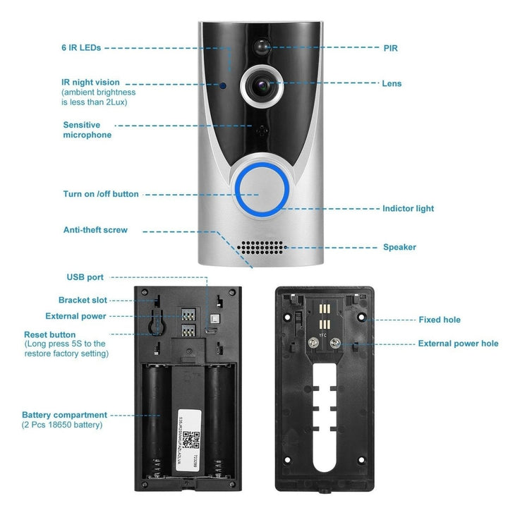 WiFi Video Doorbell Wireless Door Bell 720P HD WiFi Security Camera Image 12