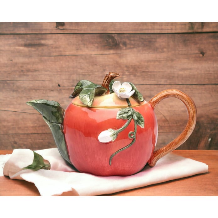 Ceramic Apple Teapot Hand Painted 12oz Tea Image 2