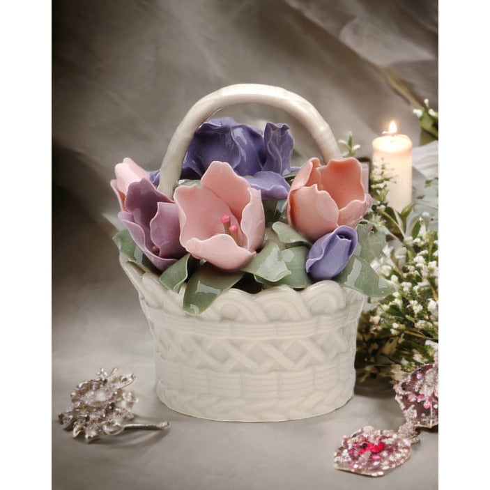 Ceramic Iris Flower Basket FigurineHome DcorSpring Dcor, Image 1