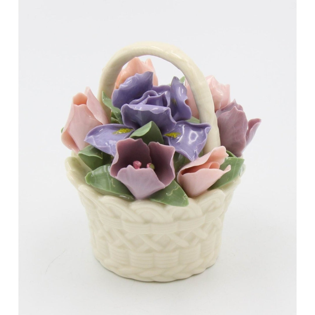 Ceramic Iris Flower Basket Figurine 3.75in Spring Image 3