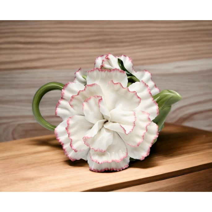 Ceramic White Carnation Flower Teapot 8oz 6.75in for Tea Party Image 1