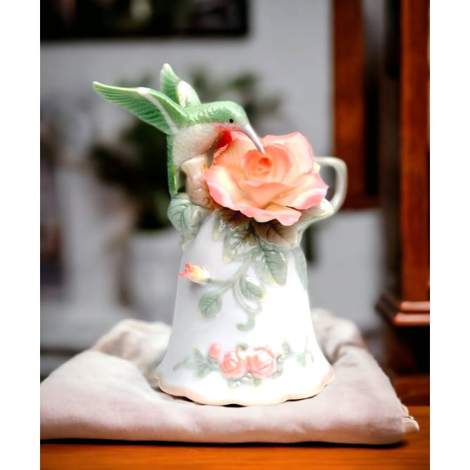 Ceramic Hummingbird Rose Bell  Birdwatcher Image 1