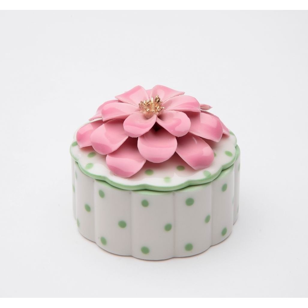 Ceramic Jewelry Box Pink Flower Mini Polka Dot  2.125" Image 2