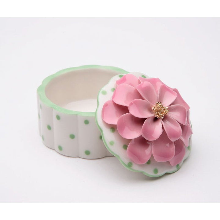 Ceramic Jewelry Box Pink Flower Mini Polka Dot  2.125" Image 3