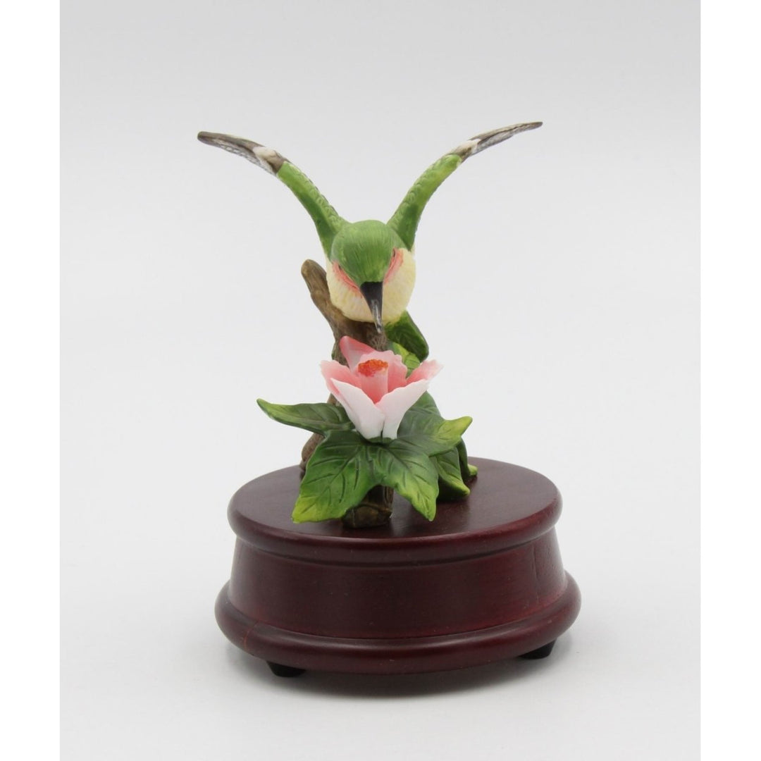 Ceramic Hummingbird Figurine 5in Wood Base  Birdwatcher Image 4