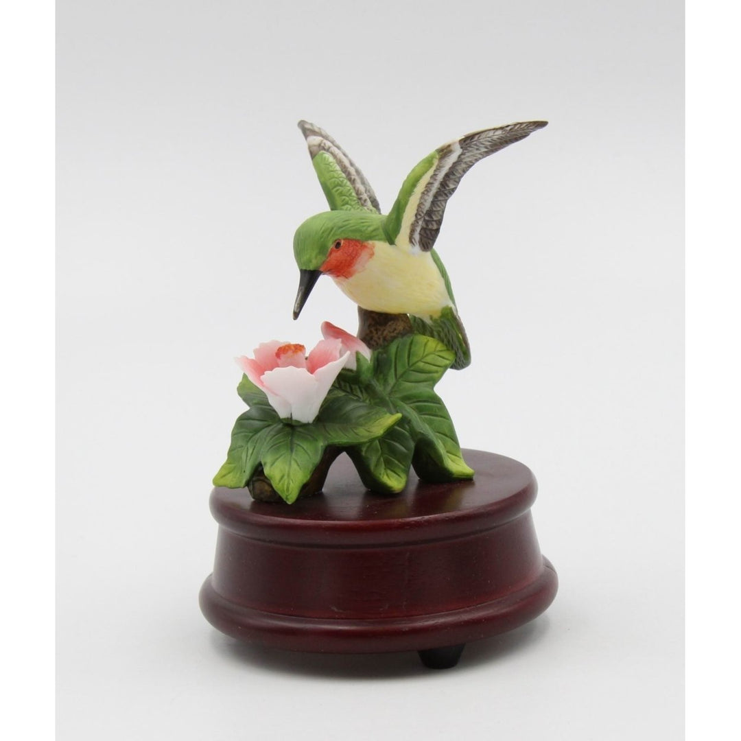 Ceramic Hummingbird Figurine 5in Wood Base  Birdwatcher Image 4